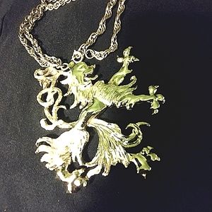 PLO LARGE GOLD METAL DRAGON VINTAGE NECKLACE, 1980'S, 4"X4",  24" CHAIN